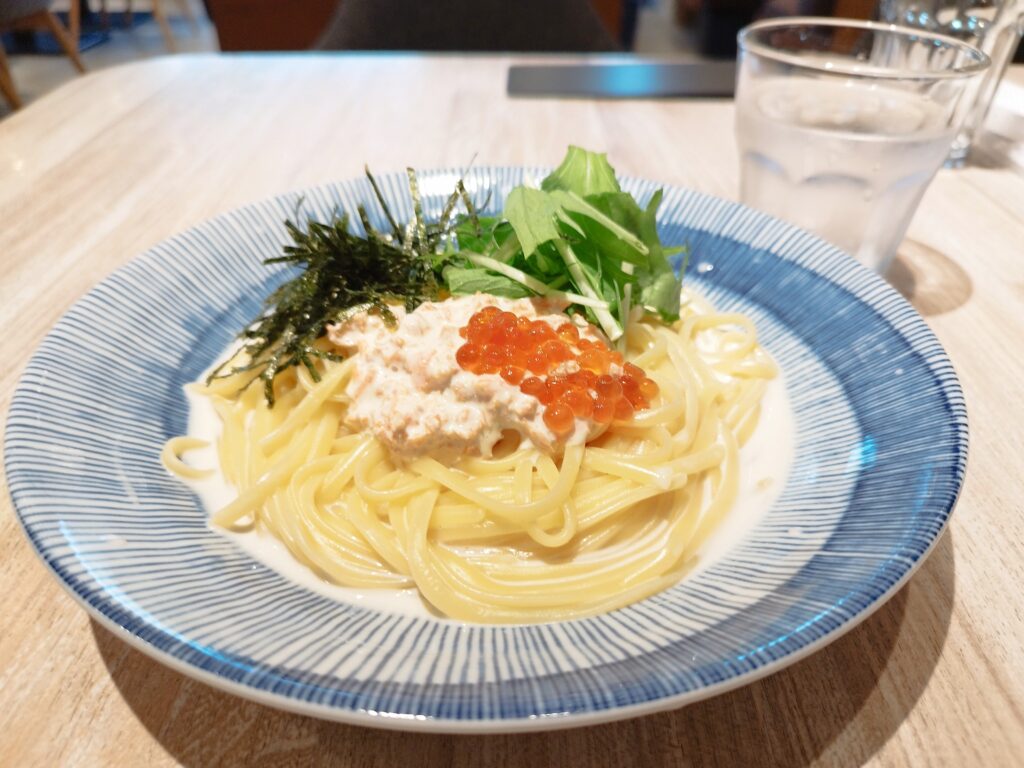 いくらと水菜の鮭マヨパスタ