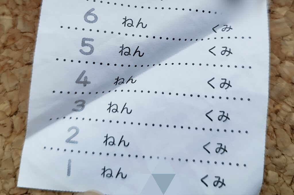 横長タイプの給食袋内側にある6年間キレイに使えるネームタグ